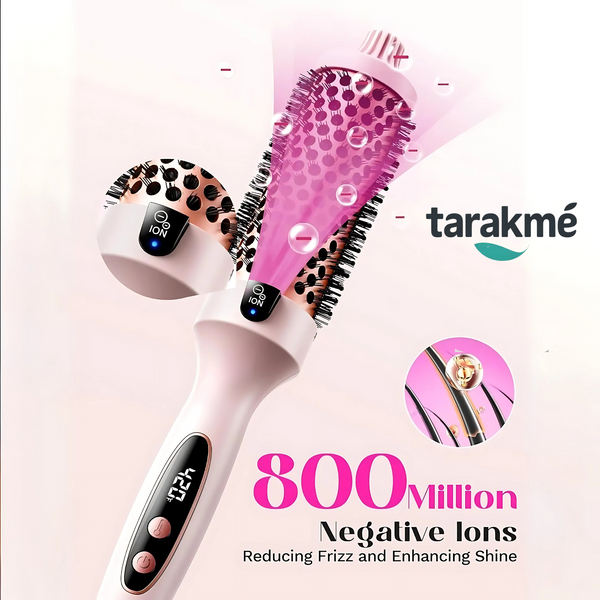 Tarakme Blowout Boost 1.5” Thermal Brush – Tourmaline Ceramic, Dual Voltage, 5 Heat Settings, Negative Ion Technology, Less Damage, Sakura Pink